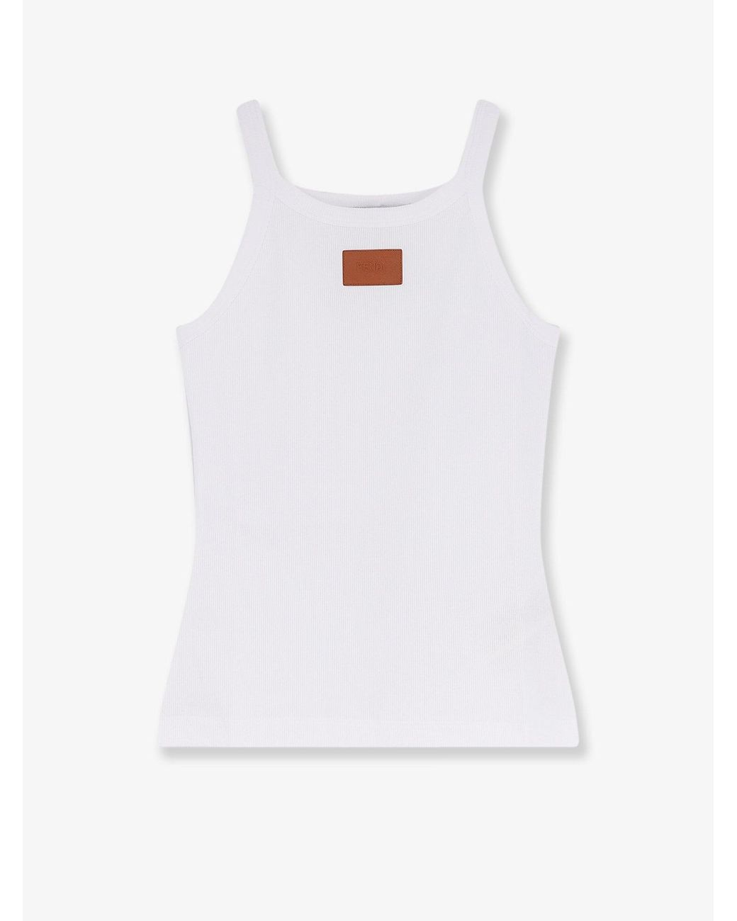 Fendi White Ribbed Cotton Tank Top