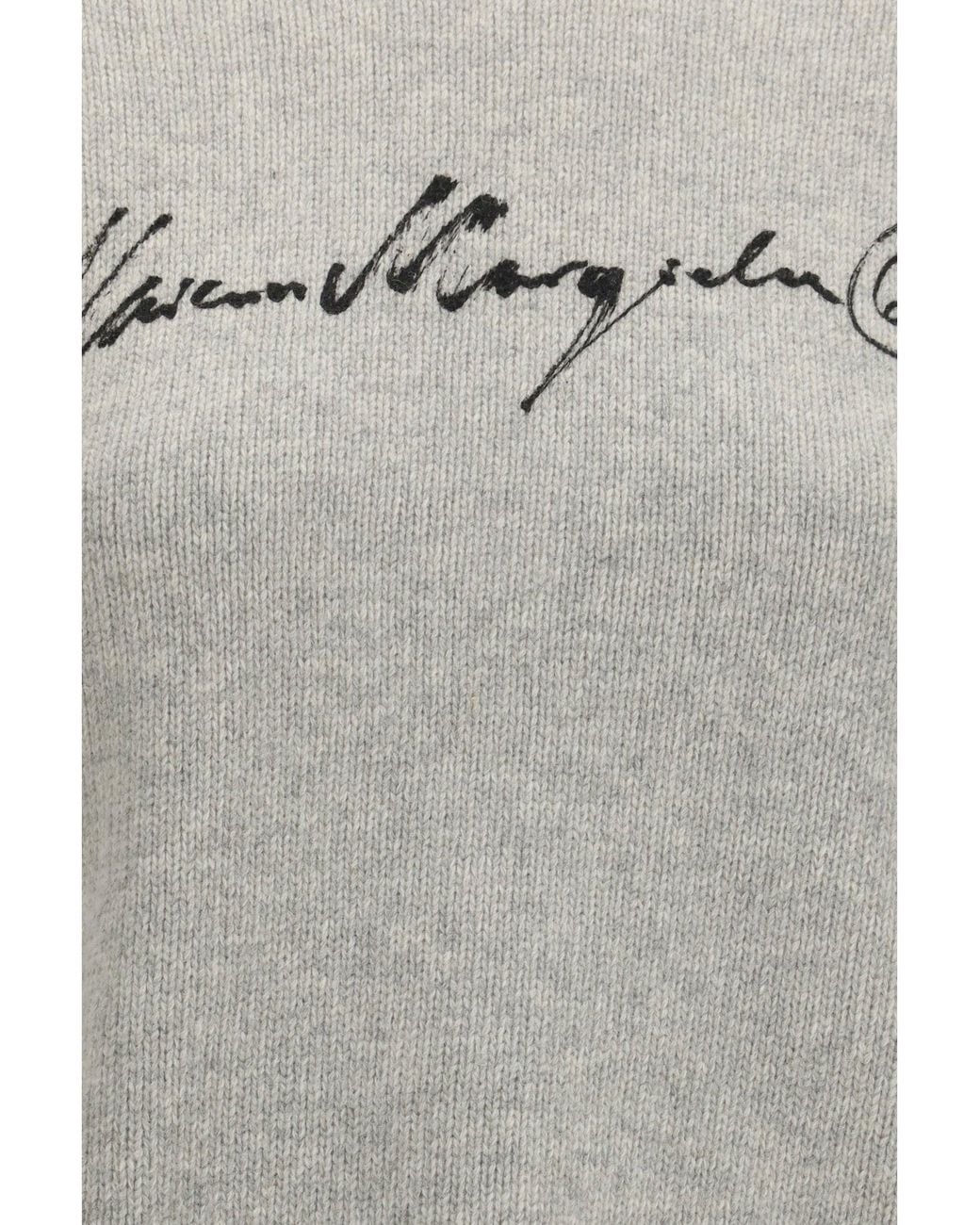 MM6 by Maison Margiela Gray Knitted Sweater With Logo Lettering Melange