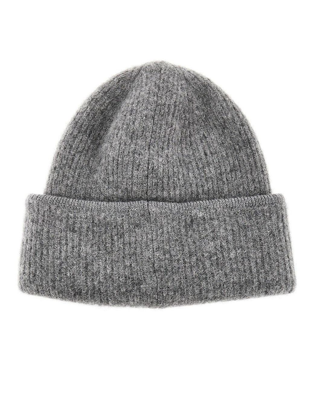 Jacquemus Gray Knitted Beanie Hat With Gros-Grain Logo