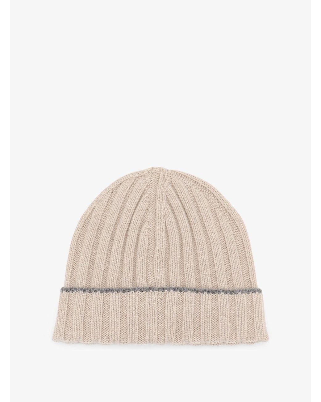 Brunello Cucinelli Natural Beanie Cashmere Hat for men