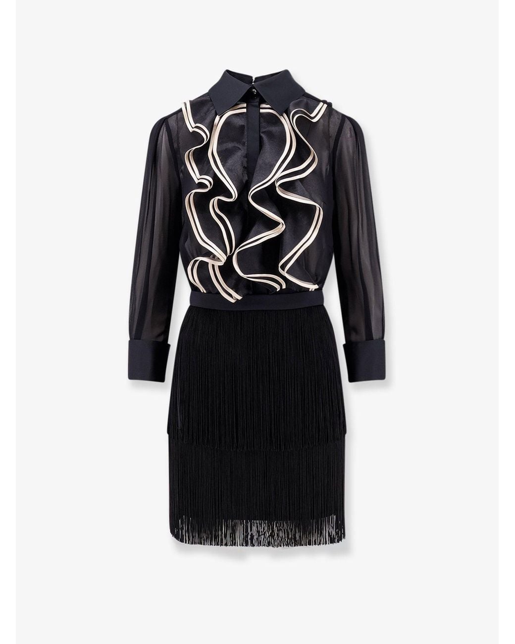 Elisabetta Franchi Black Viscose Dress With Ruffles