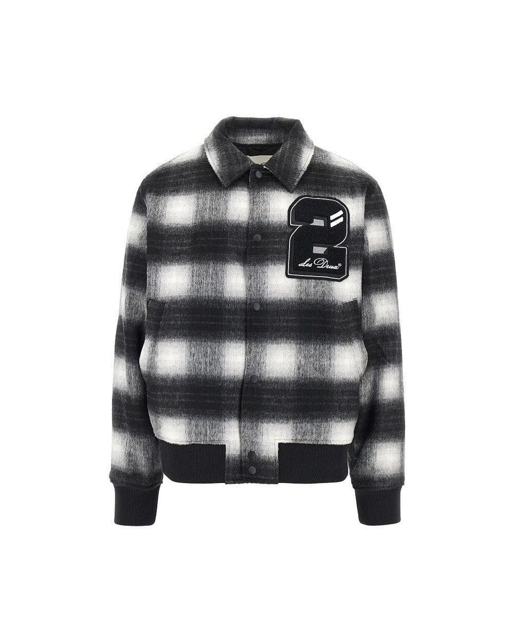 Les Deux Black Shadowcheck Varsity Jacket for men