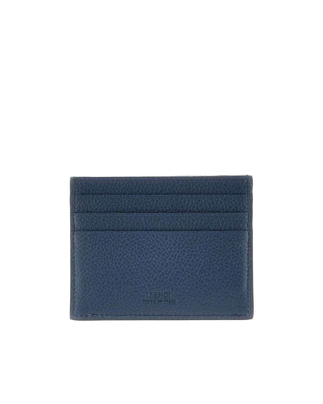 Fendi Blue Lui' Grained Leather Cardholder for men
