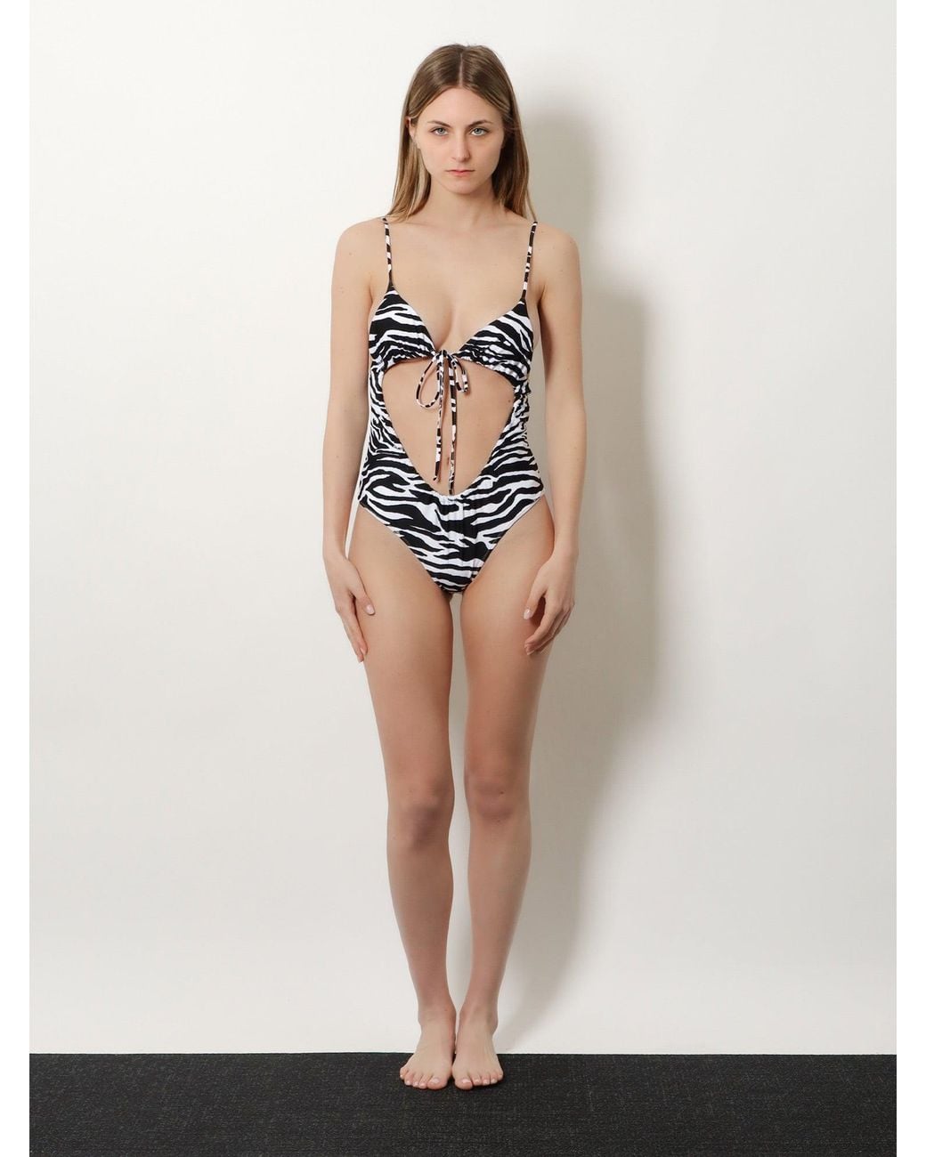 The Attico White One-Piece Swimsuit With Zebra Print