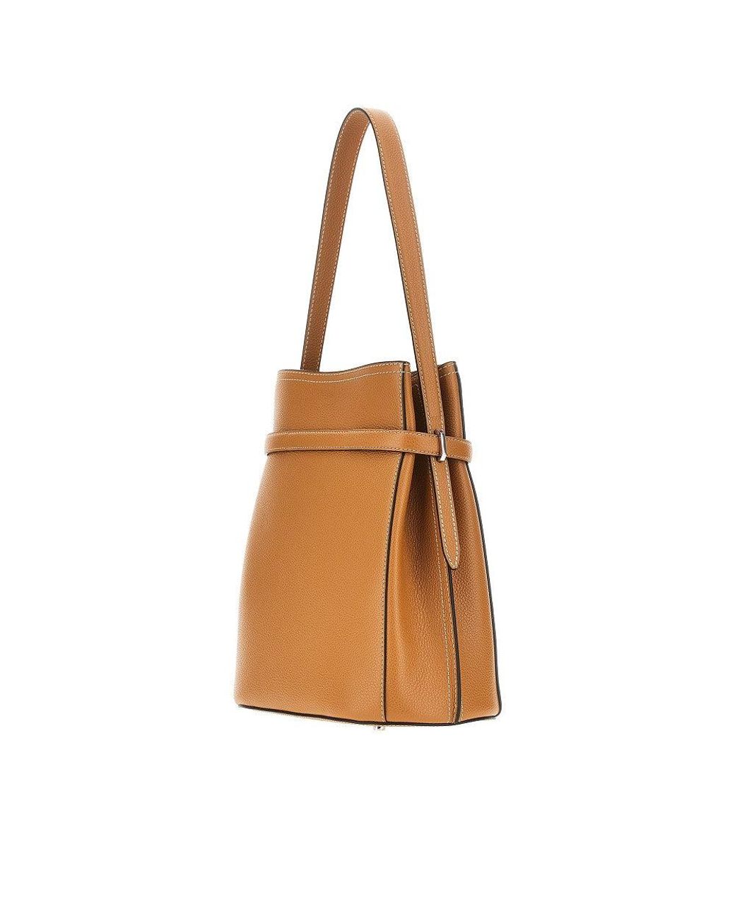 Totême Brown Grained Leather Belted Bucket Bag
