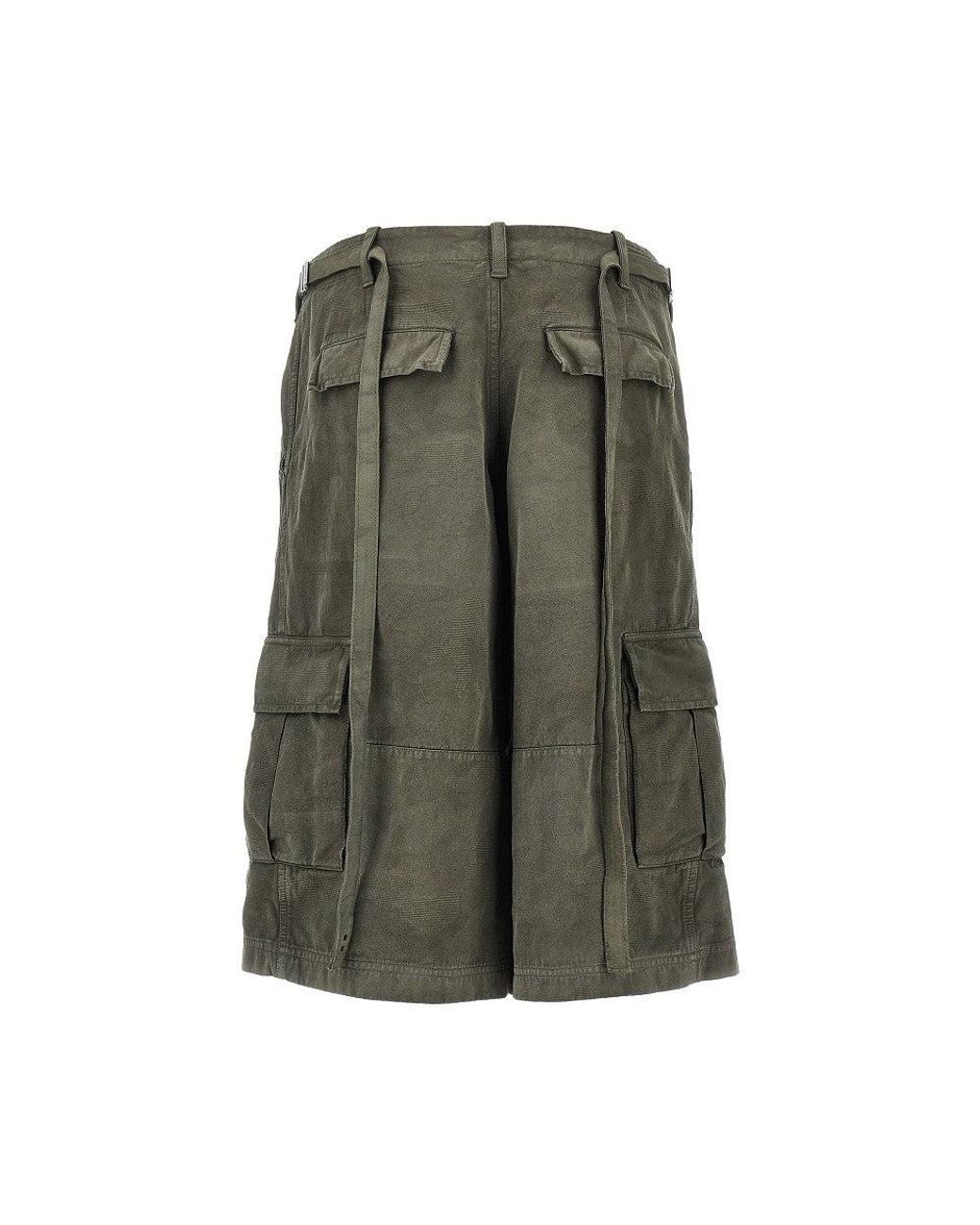 Fendi Green Cotton Bermuda Shorts With Jacquard Motif