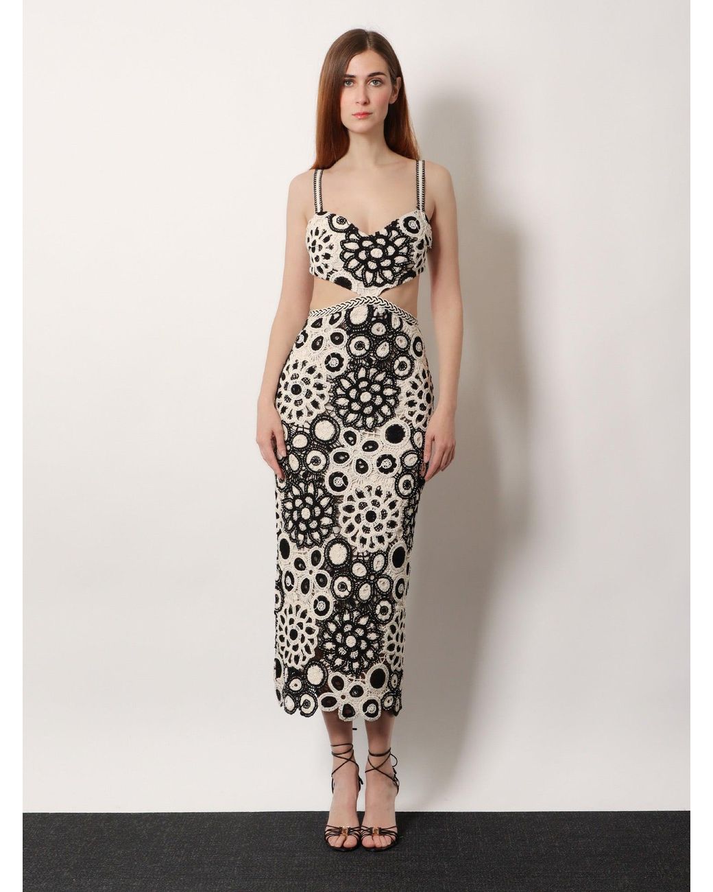 PATBO White Long Crochet Dress With Floral Pattern