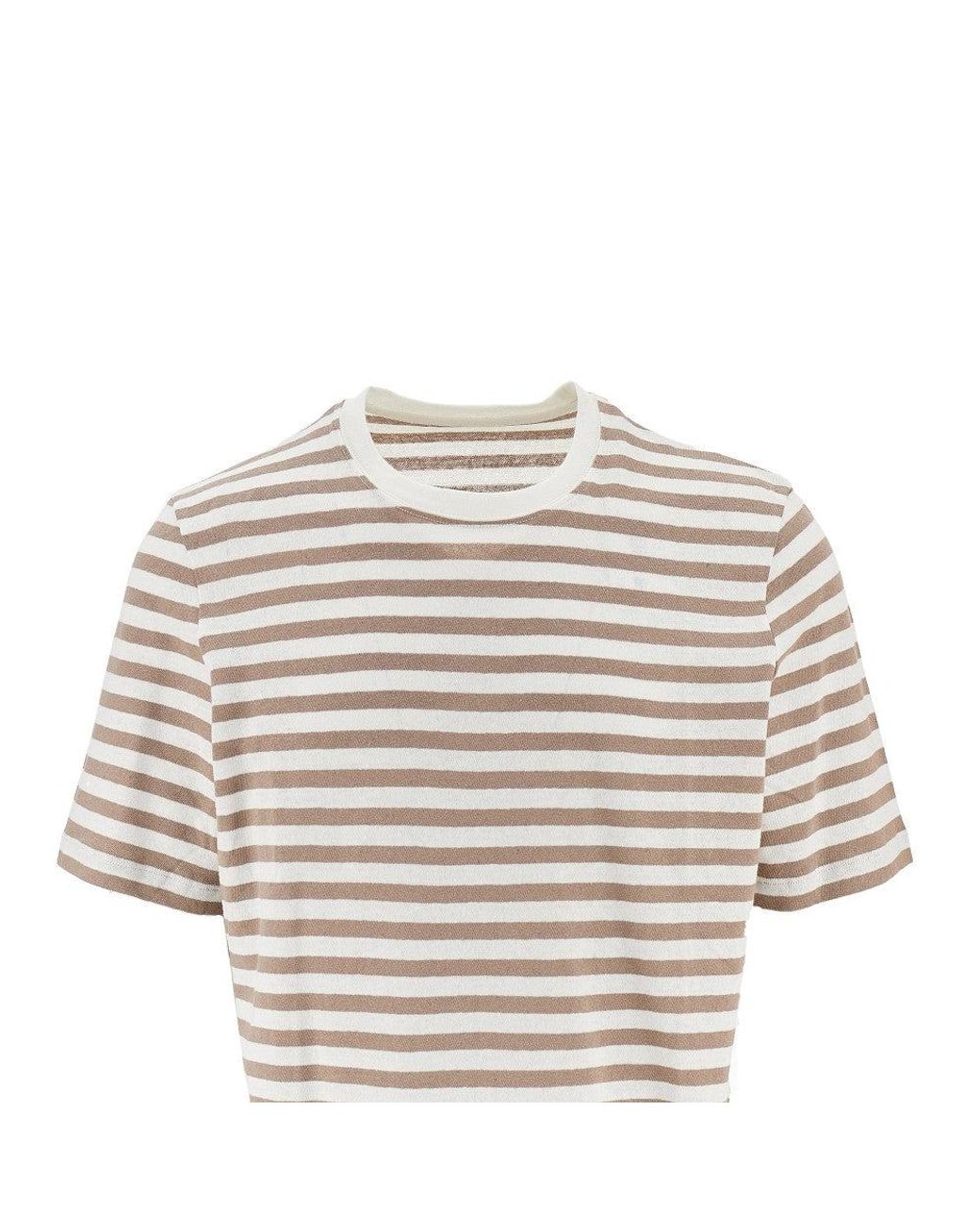 Majestic Filatures Natural Striped Cotton And Linen T-Shirt for men