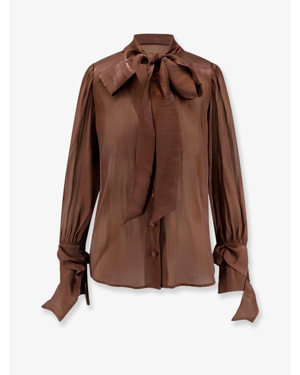 ACTUALEE Brown Satin Shirt With Padded Shoulders