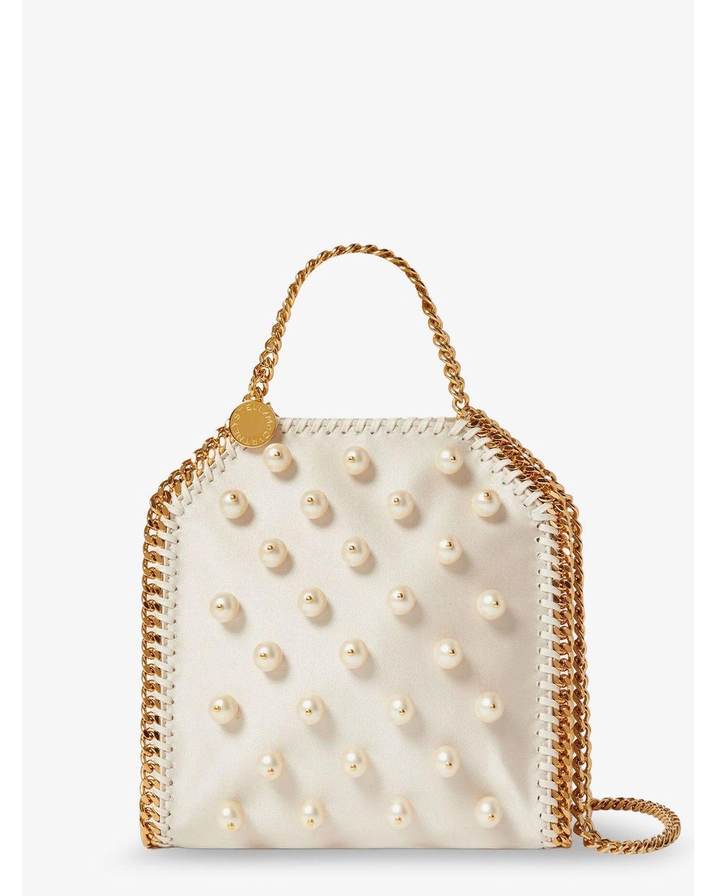 Stella McCartney Natural Falabella Satin Crossbody Bag With Vegan Pearl Detail