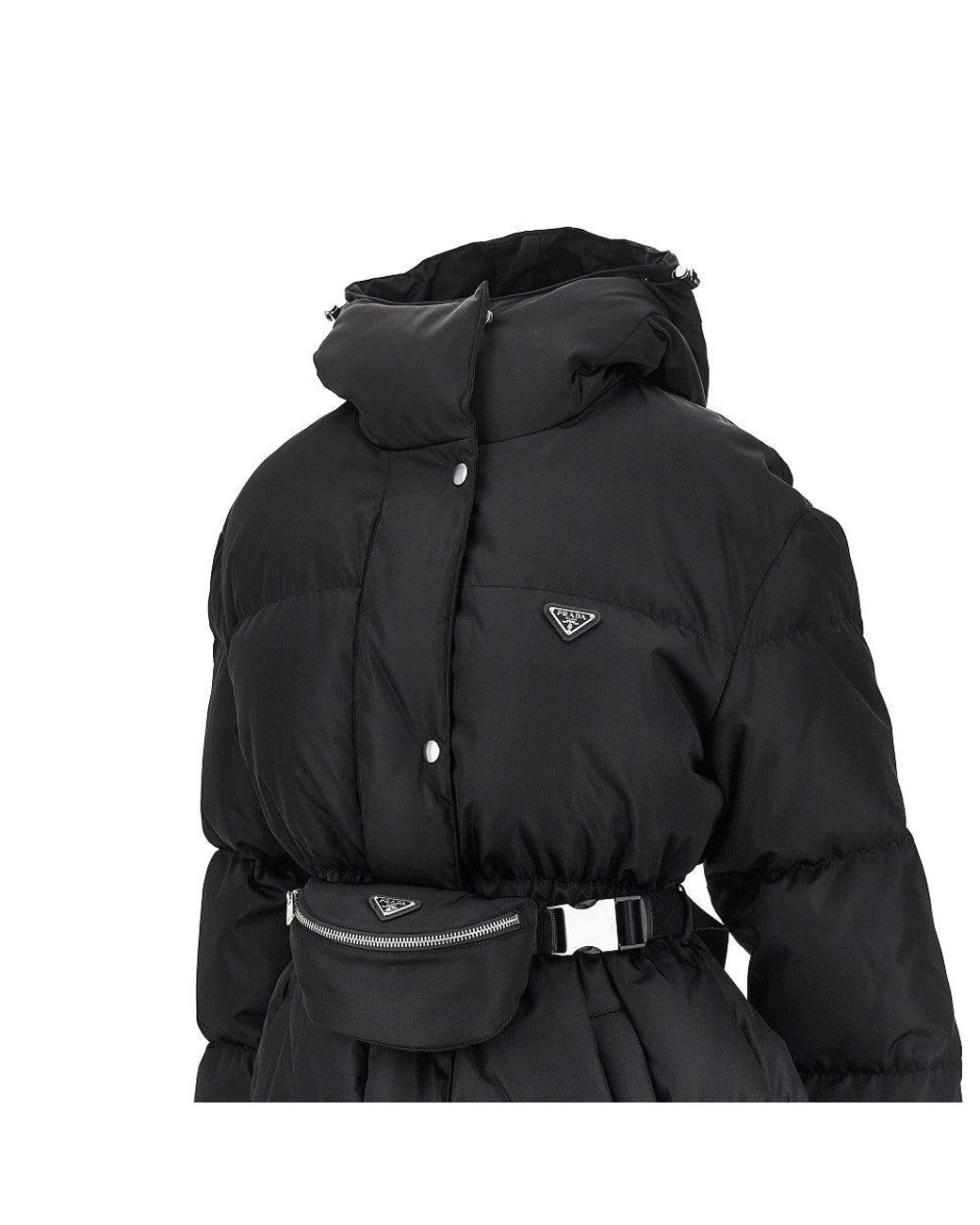 Prada Black Re-Nylon Down Jacket With Belt Bag
