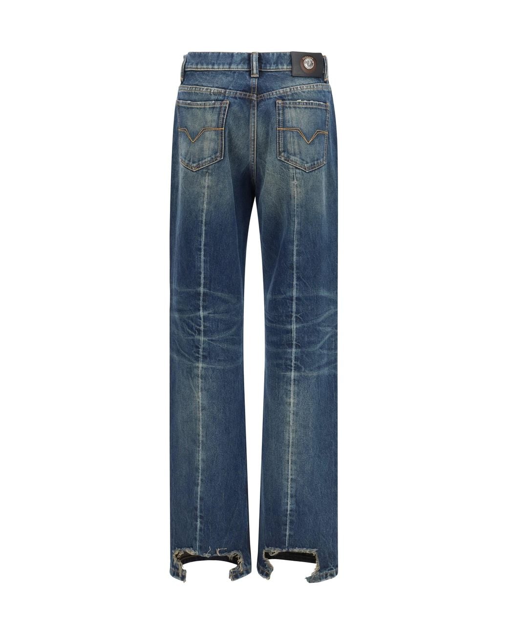 Versace Blue Distressed Straight-Leg Cotton Denim Jeans