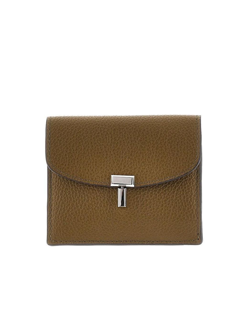 Totême Metallic Grained Leather 'T-Lock' Cardholder