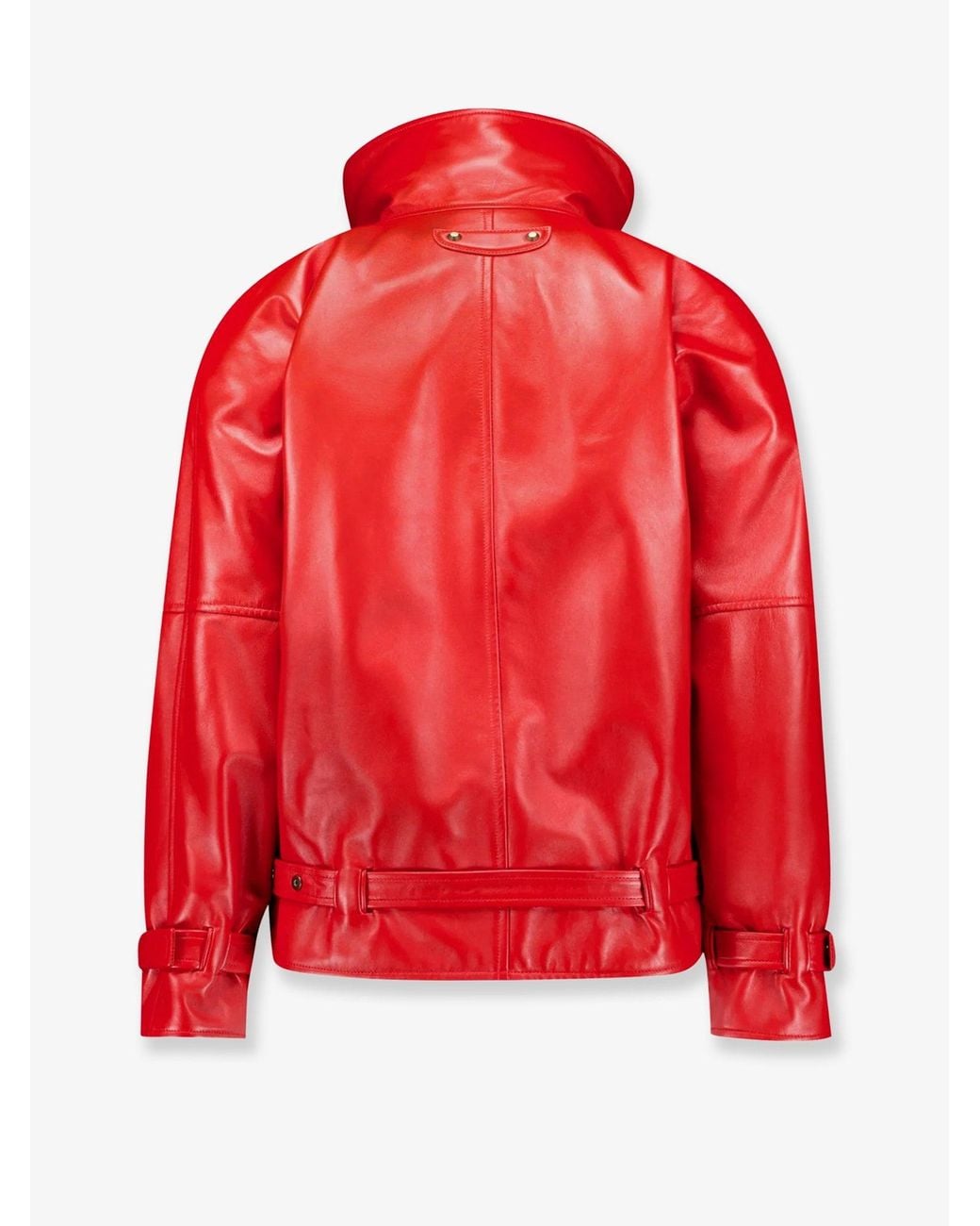Balenciaga Red Arrotondato Leather Jacket With Engraved Lettering Logo On The Front