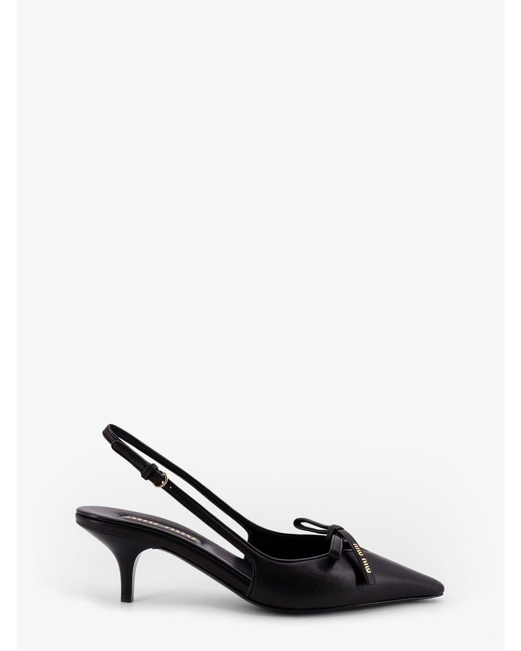 Miu Miu Black Leather Decollete With Logo Bow Detail
