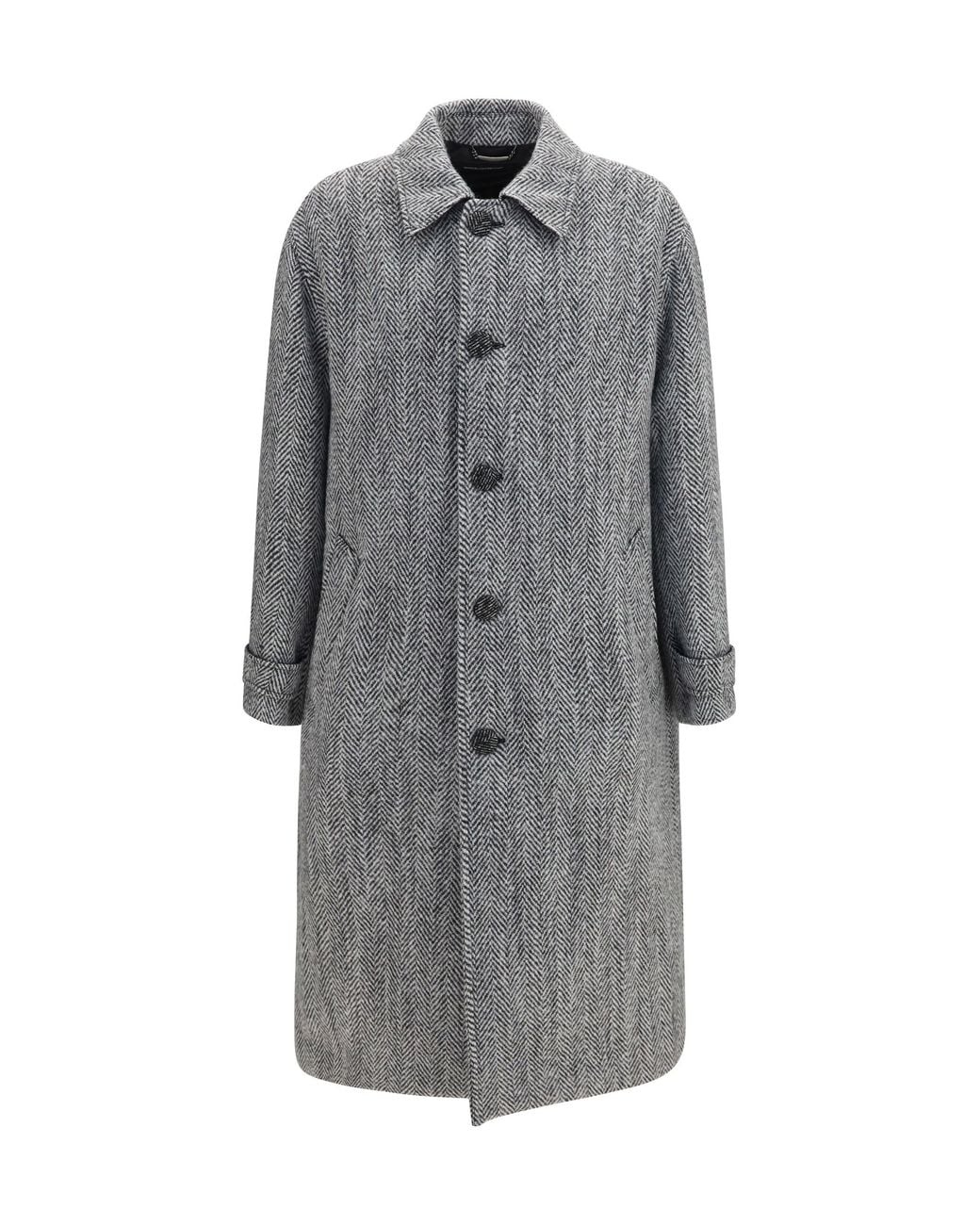 Dolce & Gabbana Gray Dolce & Gabbana Chevron Wool-Blend Single-Breasted Coat for men