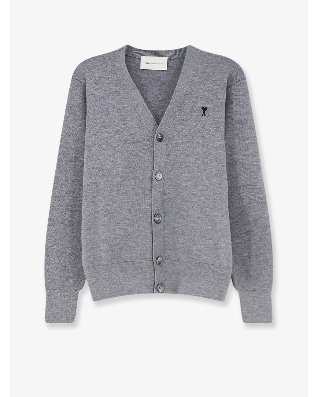 AMI Gray Wool Cardigan With Iconic Embroidery for men
