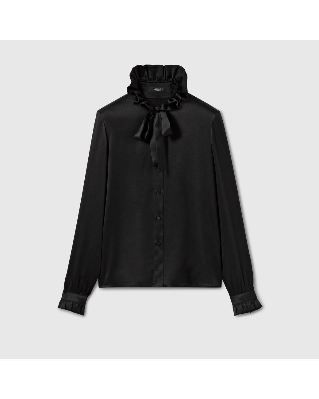 Gucci Black Silk Satin Shirt With Bow
