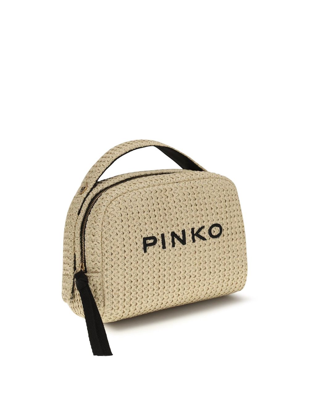 Pinko Natural Raffia Beauty Case Paglia/Nero-Antique
