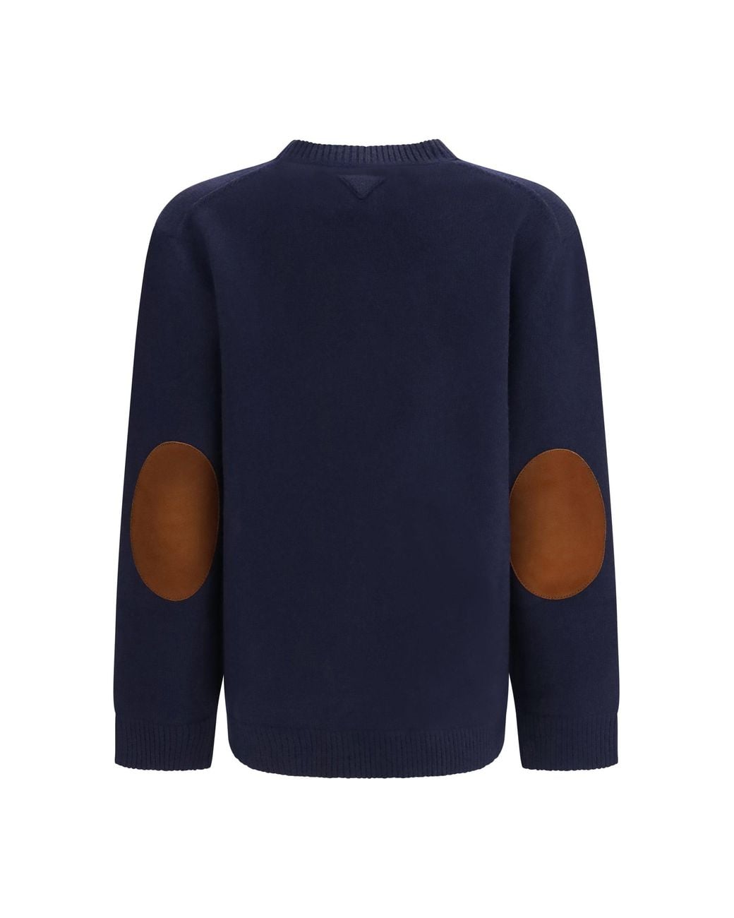 Prada Blue Crewneck Sweater With Suede Elbow Patches