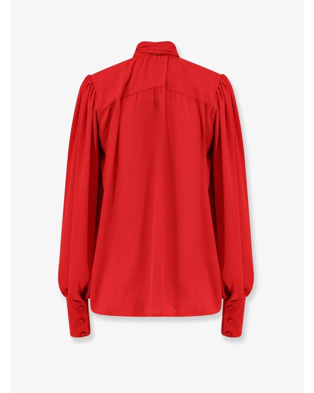 ACTUALEE Red Satin Shirt With Padded Shoulders