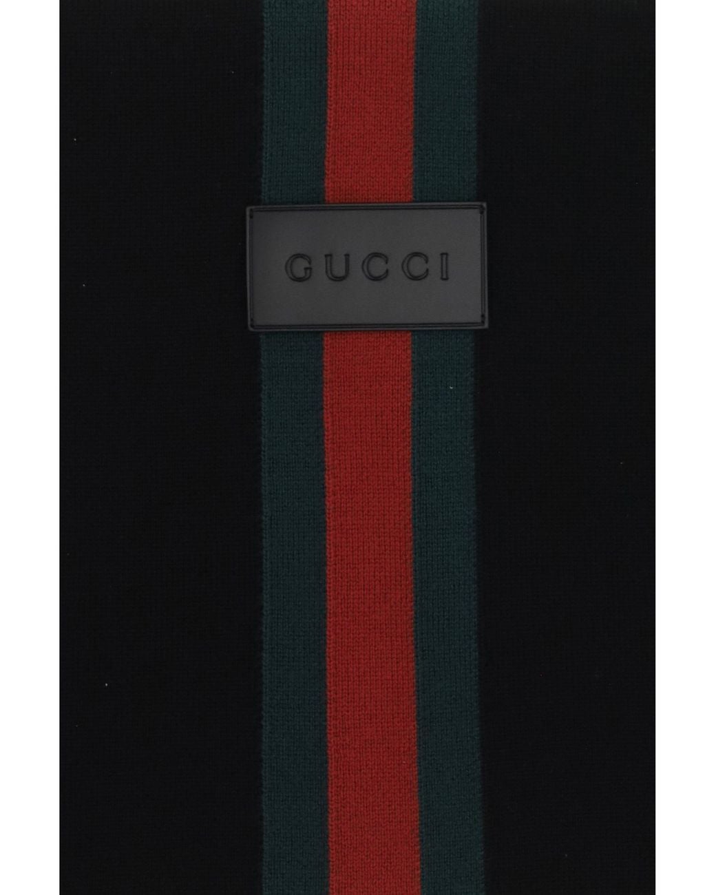 Gucci Black Wool Scarf With Web Stripe for men