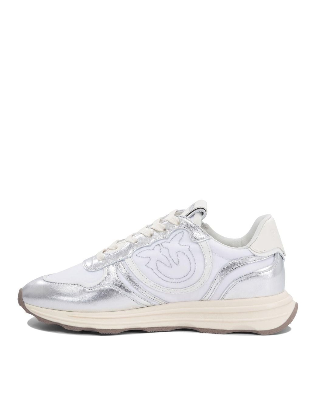Pinko White Leather Mesh Sneakers