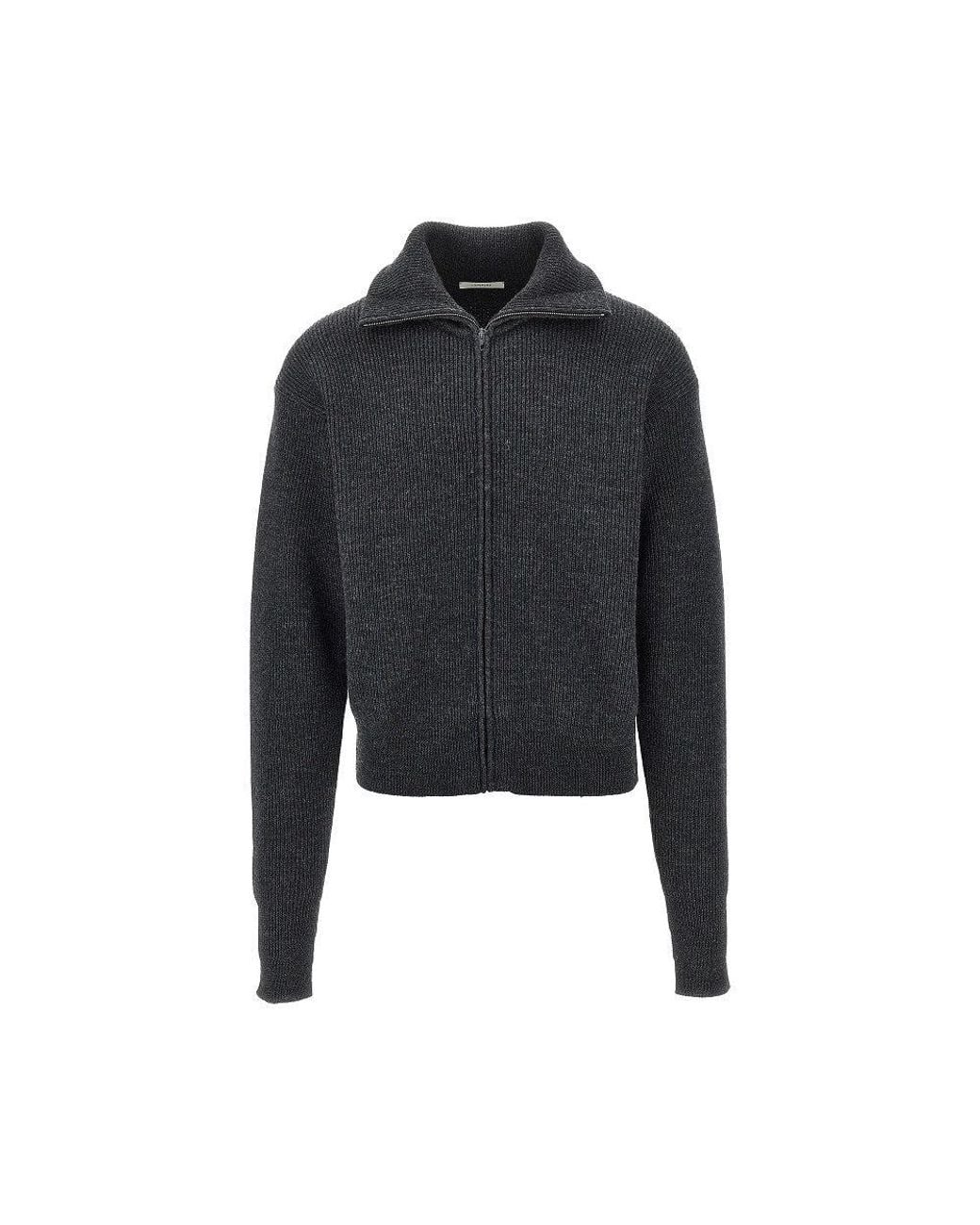 Lemaire Black Virgin Wool Full-Zip Cardigan for men