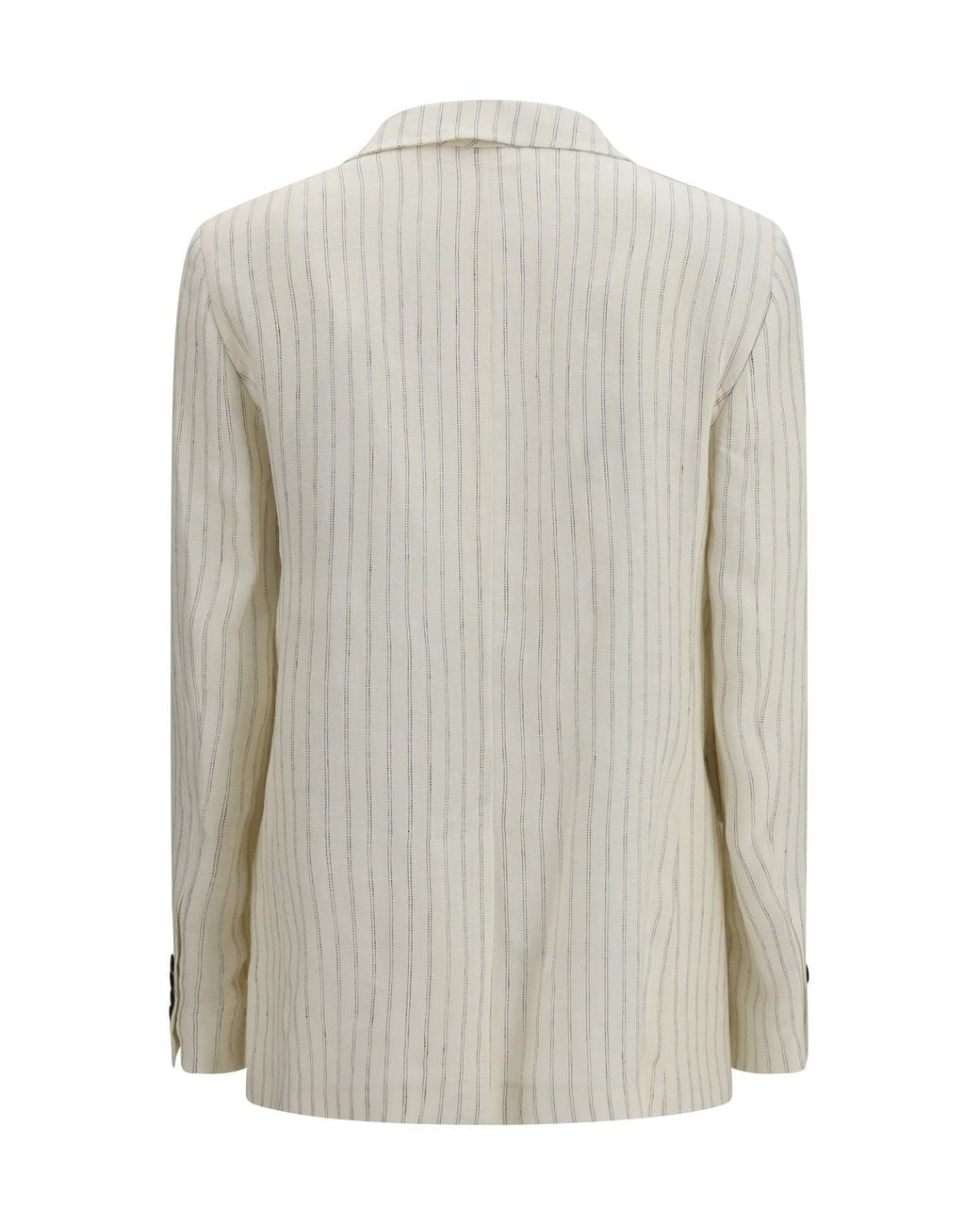 Max Mara White Single-Breasted Pinstriped Linen Blazer