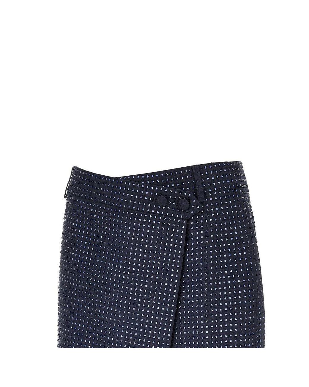 Pinko Blue Gabardine Mini Skirt With Rhinestones