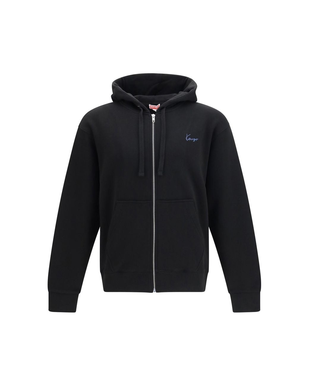 KENZO Black Kenzio Signature Embroidered Cotton Zip Hoodie for men