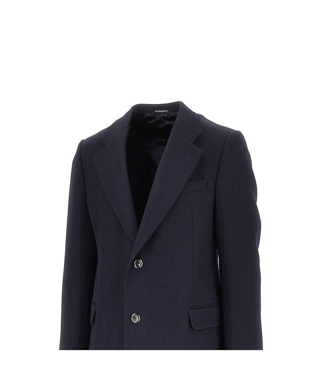 Emporio Armani Blue Wool Tricotine Single-Breasted Coat for men