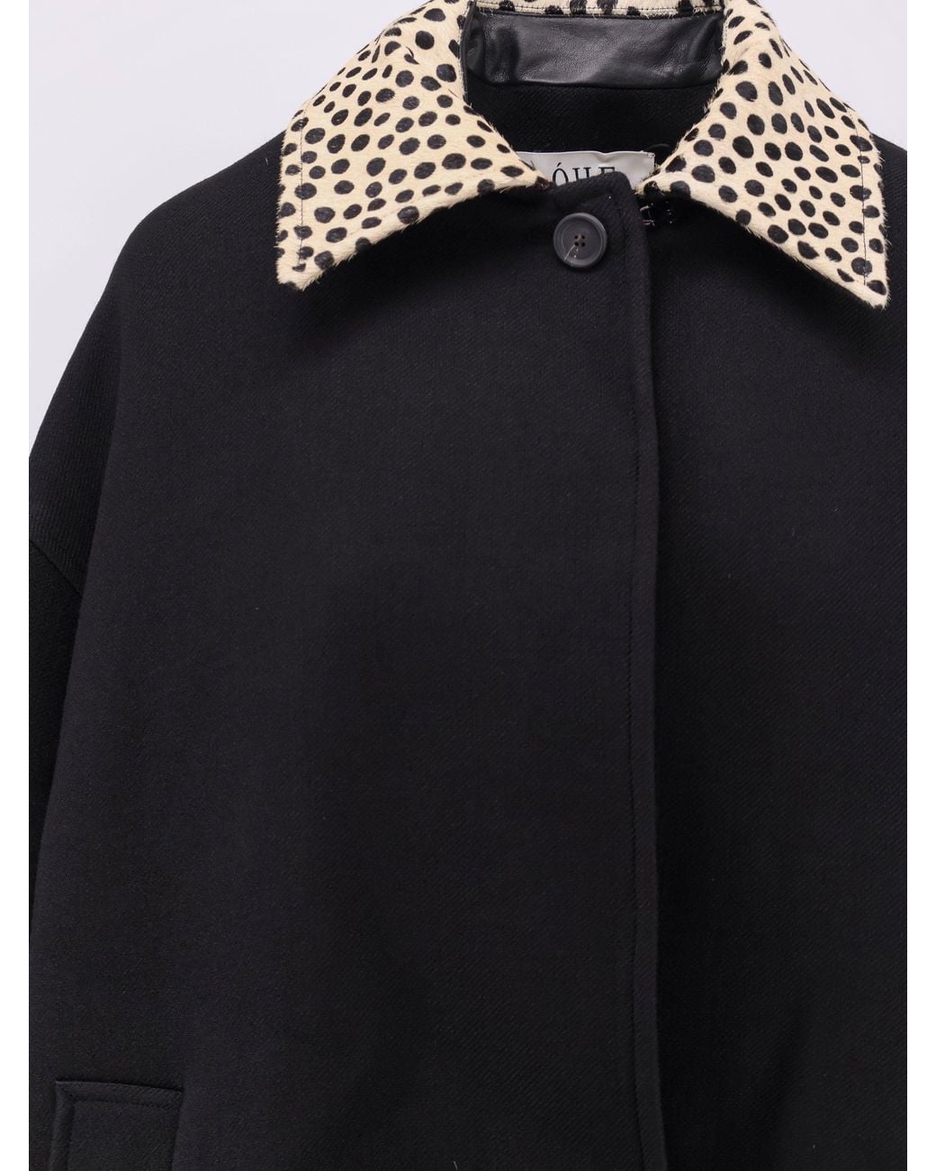 Rohe Blue Wool Coat With Cheetah-Print Calf Hair Collar