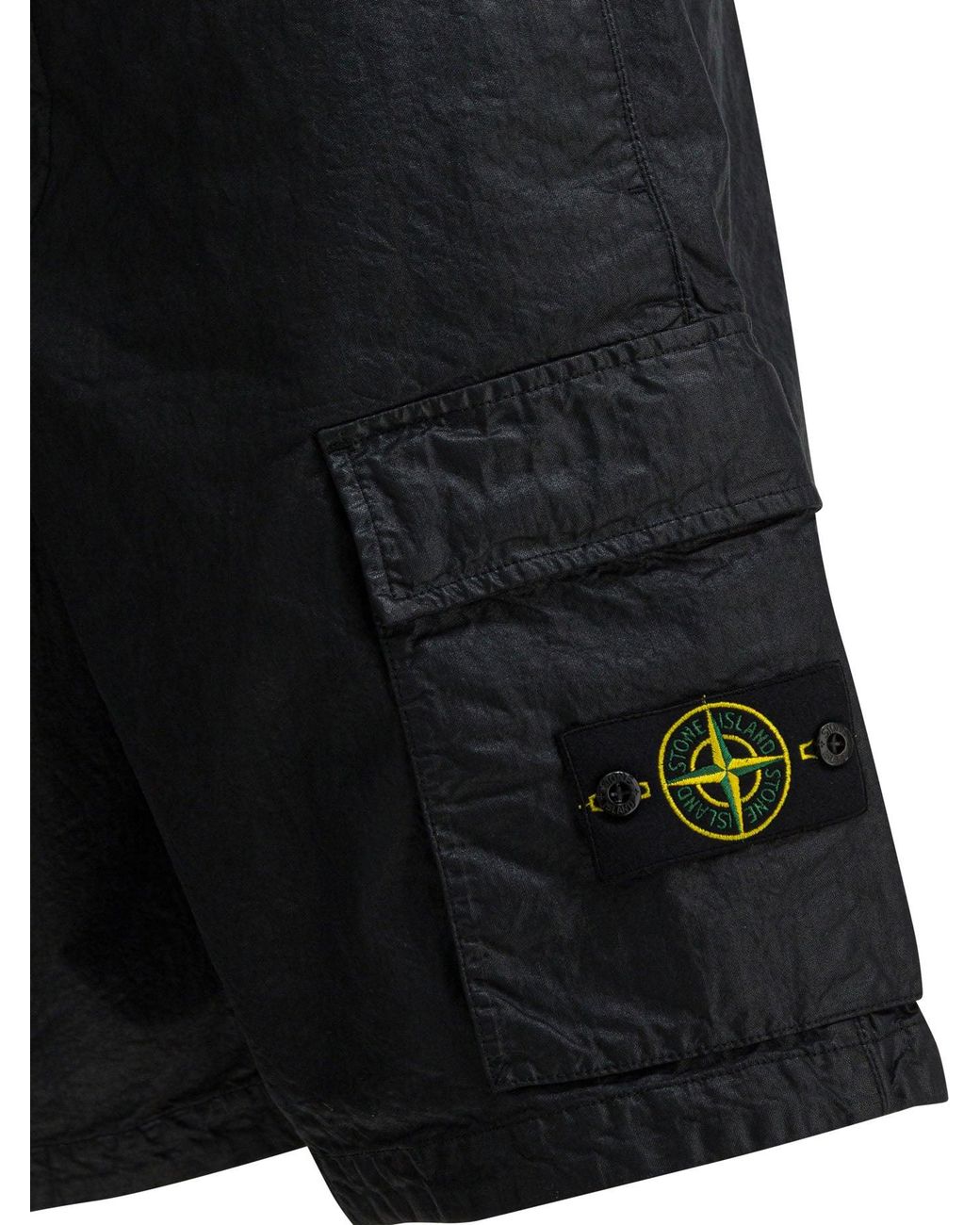Stone Island Black Wide Fit Cargo Shorts for men
