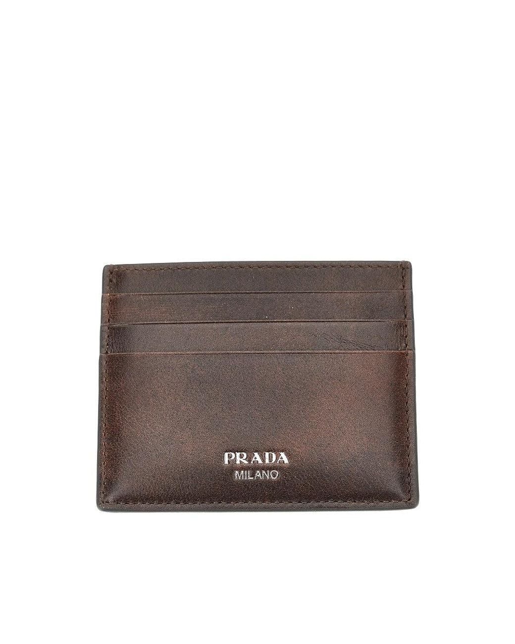 Prada Brown Vintage Effect Leather Cardholder for men