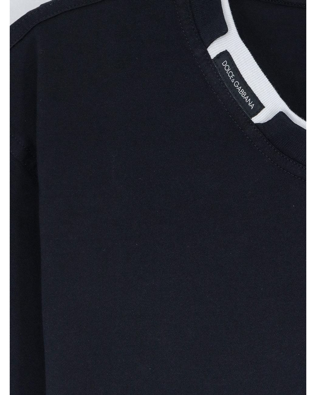 Dolce & Gabbana Blue Cotton T-Shirt With Contrasting Profile for men