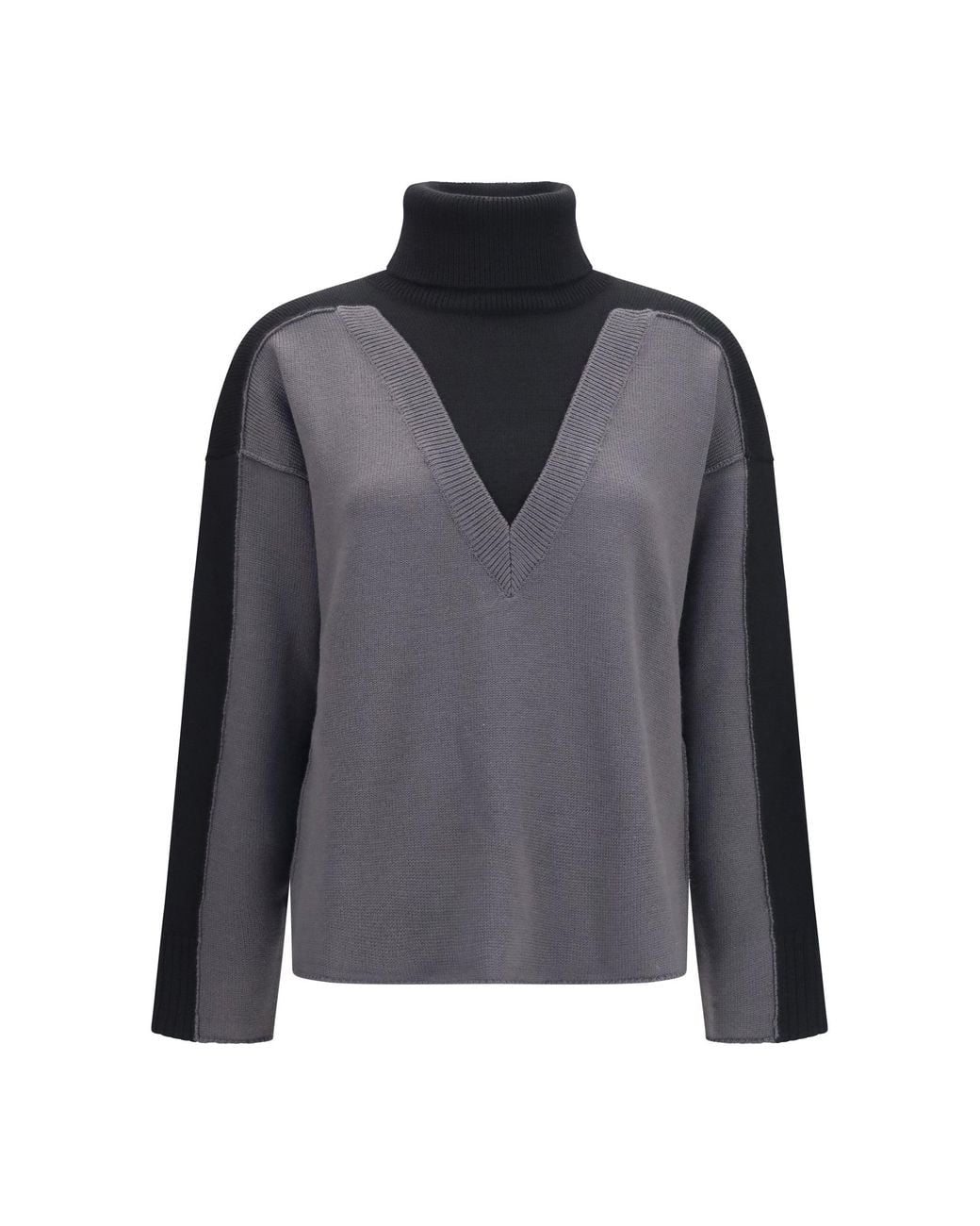 MM6 by Maison Margiela Gray Two-Tone High-Neck Sweater-Dark