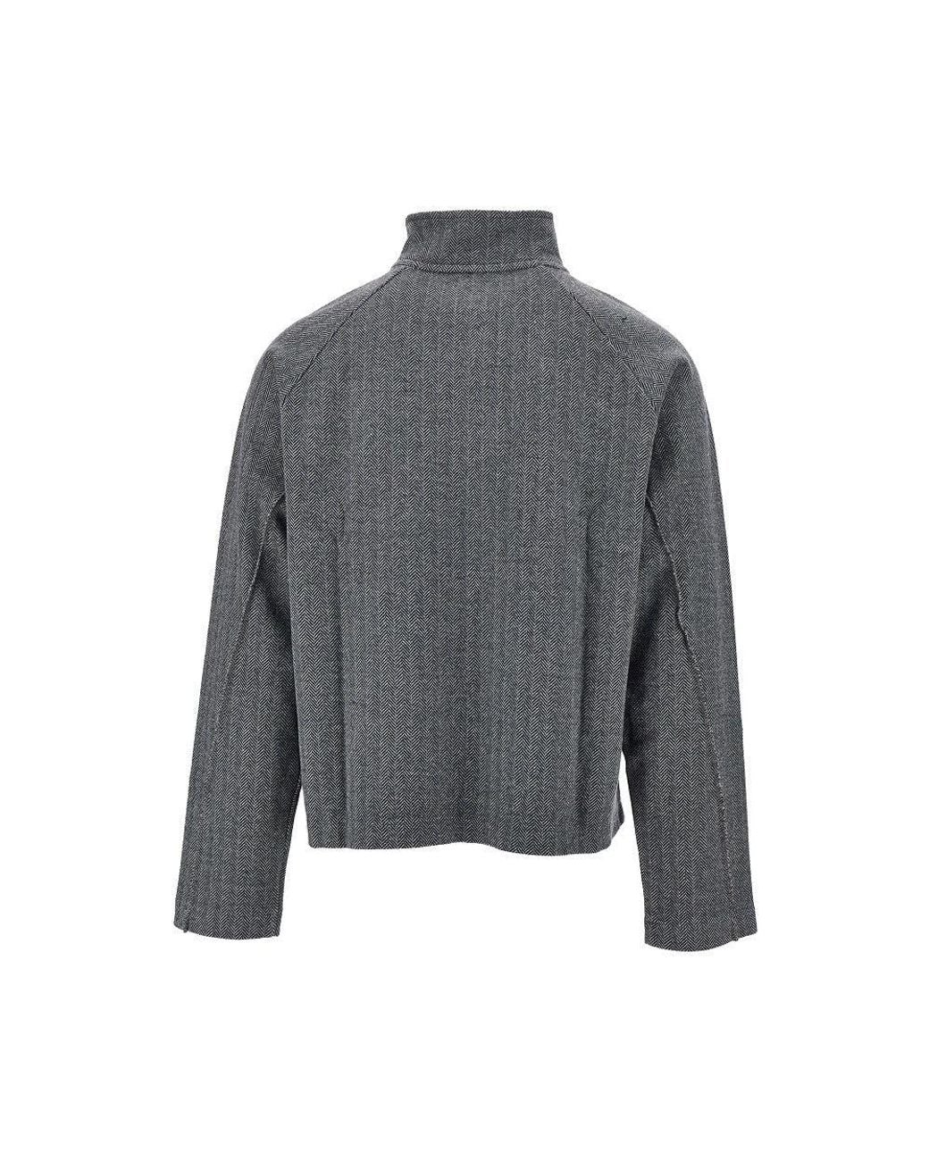 mfpen Gray Herringbone Cotton Full-Zip Sweatshirt for men