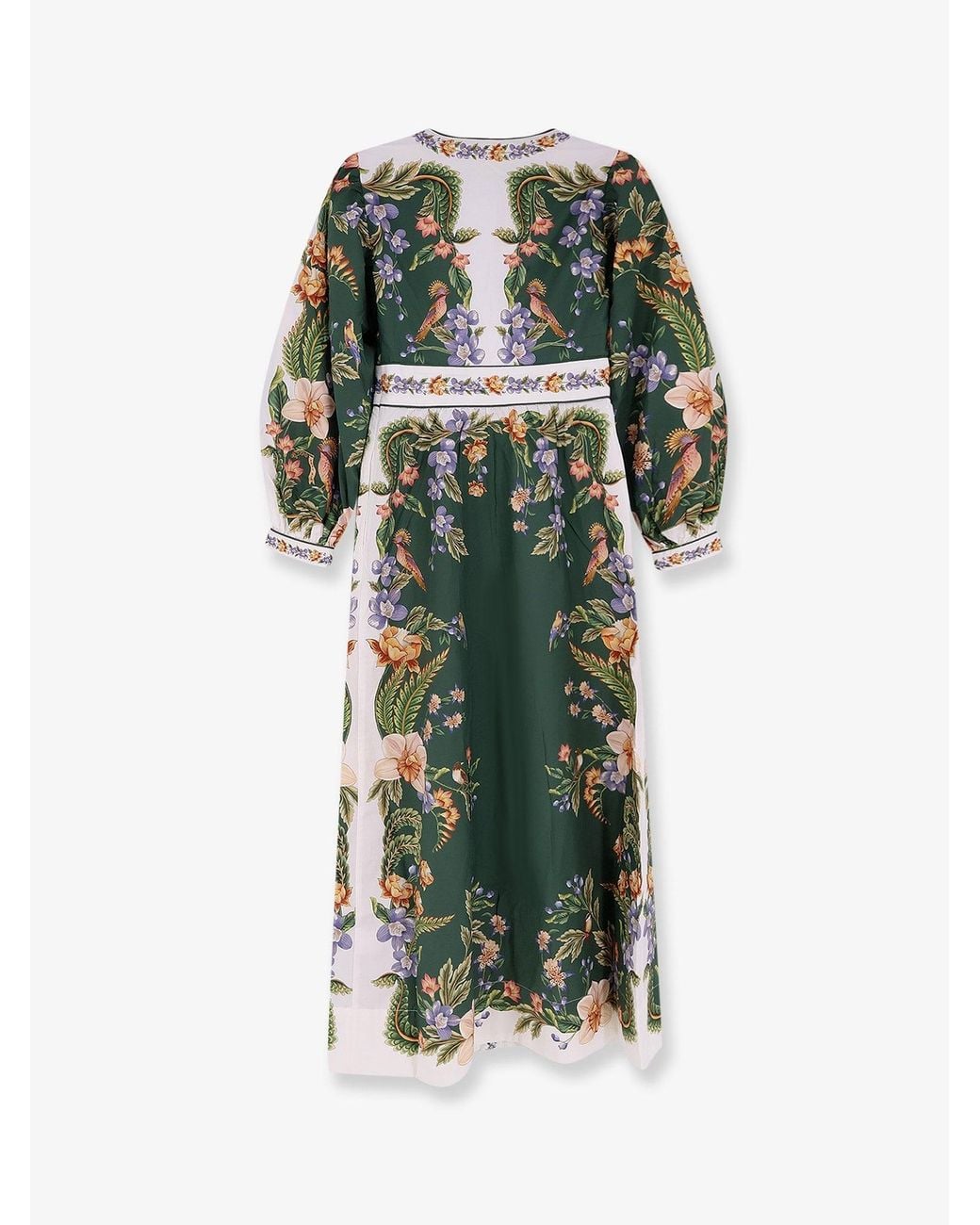 Farm Rio Green Long Cotton Dress With Floral Print