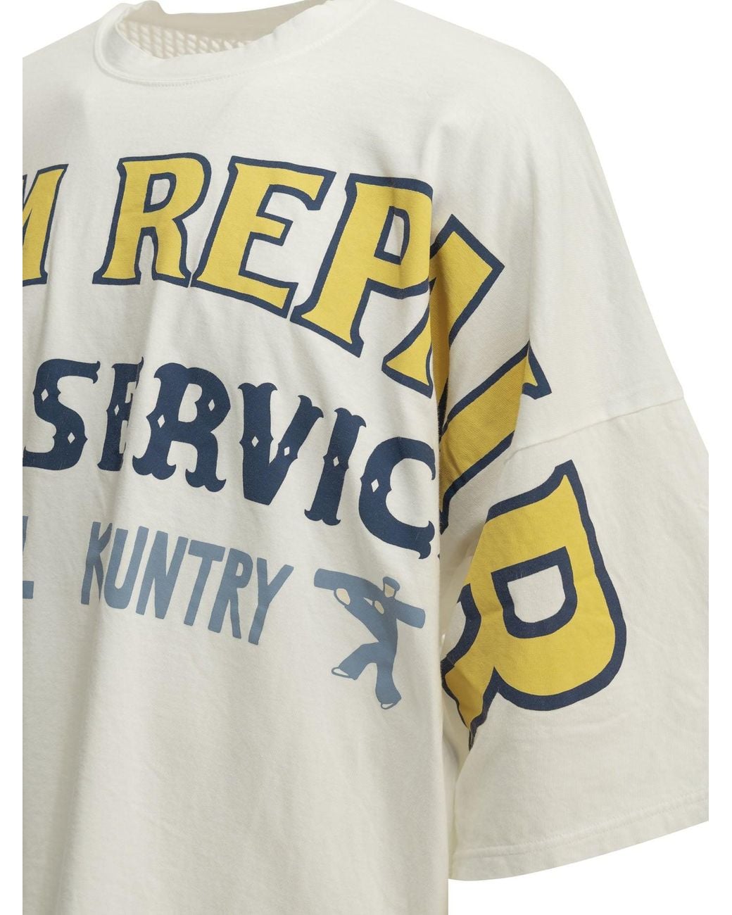 Kapital White Huge T Denim Repair Crew Neck T-Shirt for men