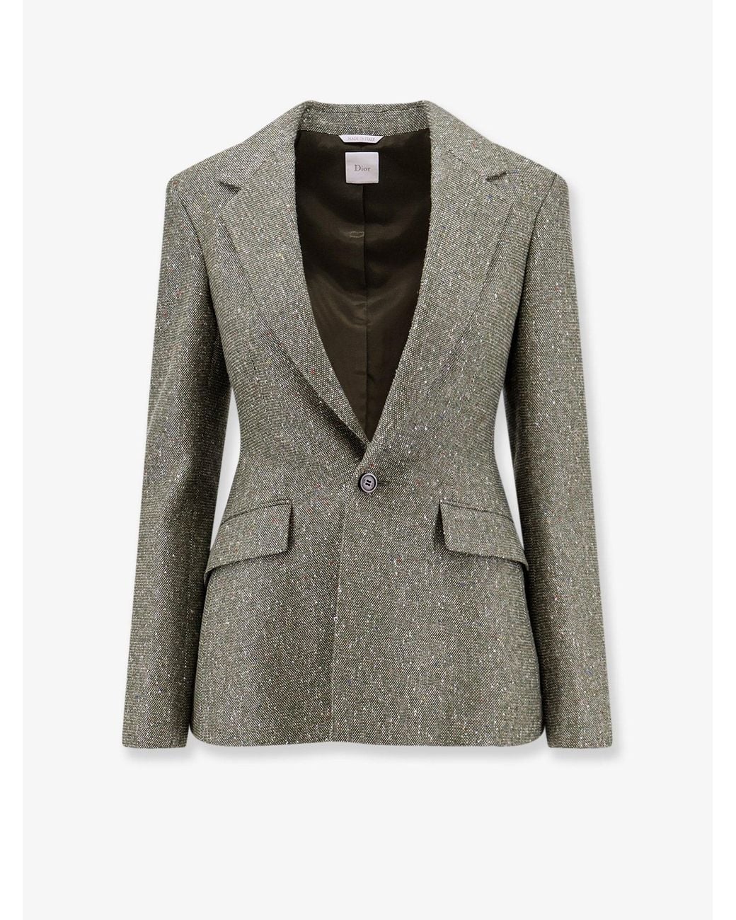 Dior Green Khaki Donegal Tweed Blazer With Sequins Embroidery