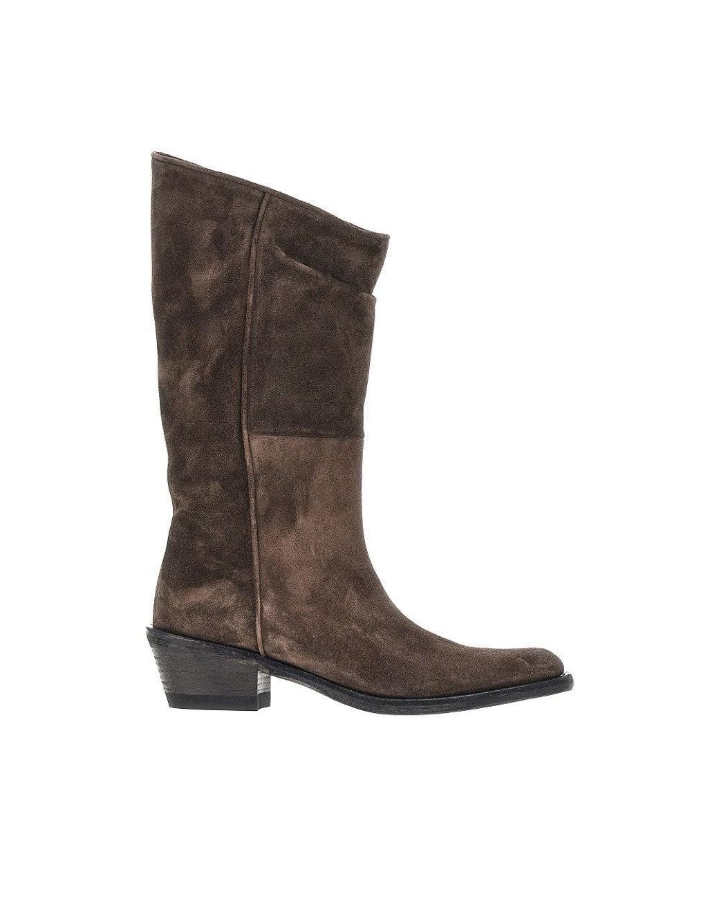 Khaite Brown 'Clive' Suede Leather Western Boots