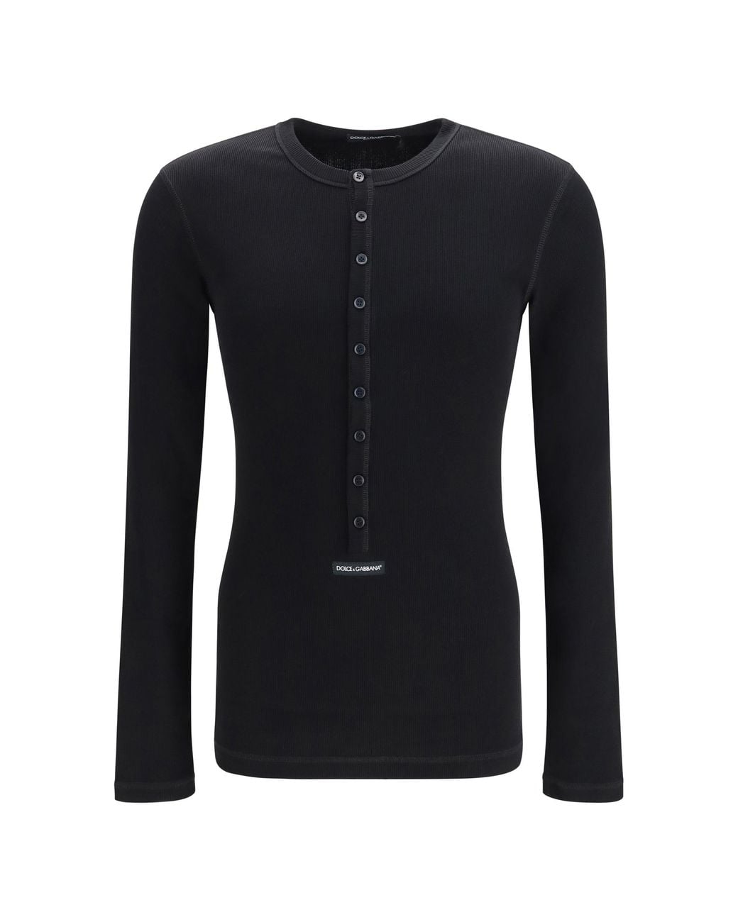Dolce & Gabbana Black Dolce & Gabbana Ribbed Cotton Henley T-Shirt for men