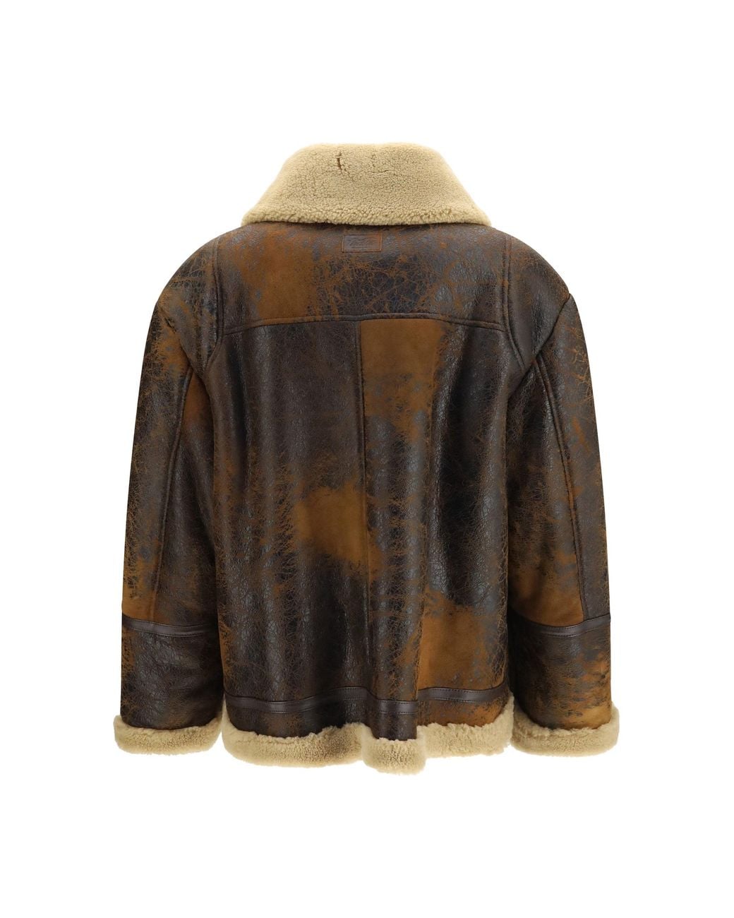 Valstar Brown Oversized Leather Jacket Shearling Collar