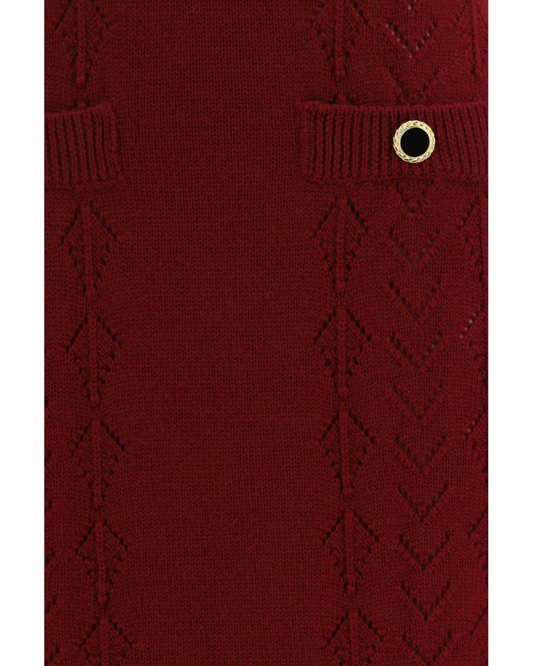 Alessandra Rich Red Merino Wool Midi Skirt