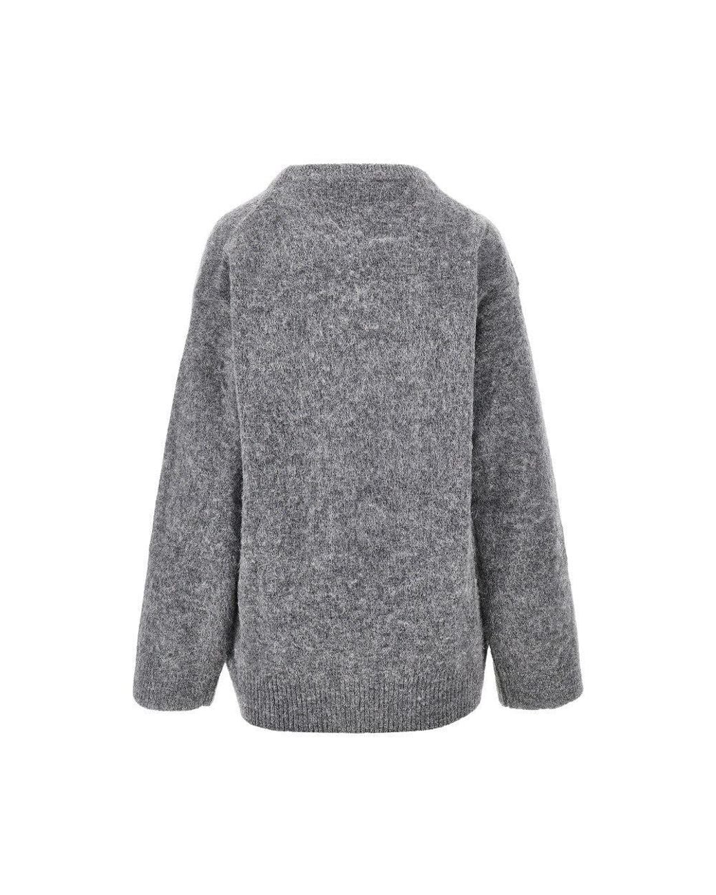 Ganni Gray 'Mushroom Teddy' Alpaca-Blend Sweater