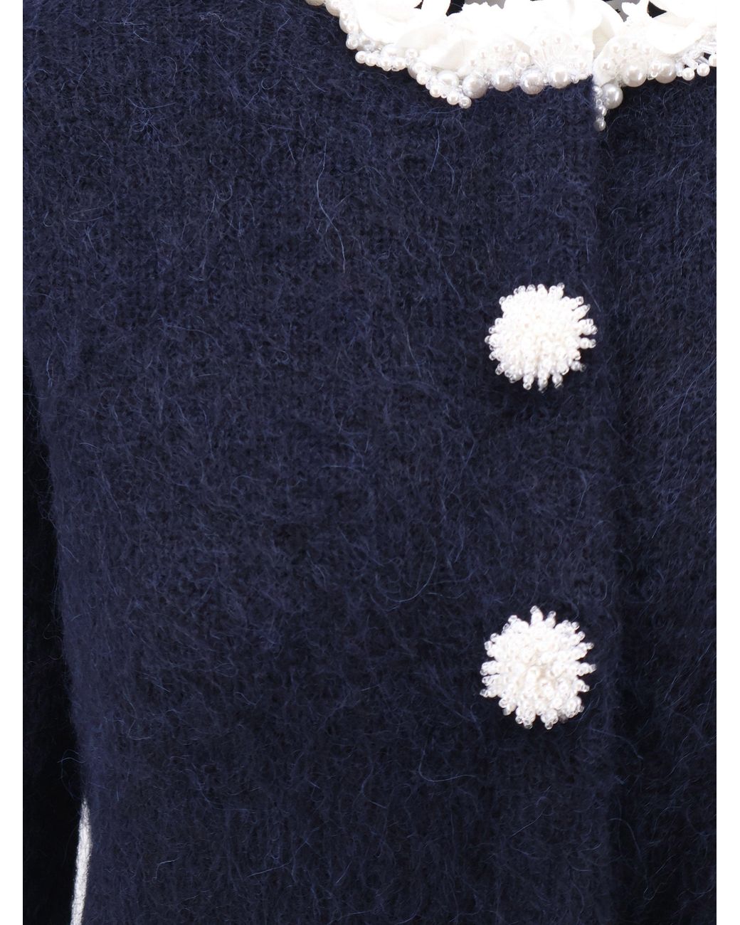 Self-Portrait Blue Cardigan With Flower Pearl Buttons