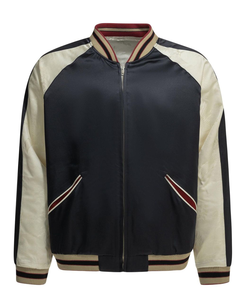 Beams Plus Gray Oriental Triacetate Triacetate Polyester Cotton Nylon Spandex Reversible Bomber Jacket