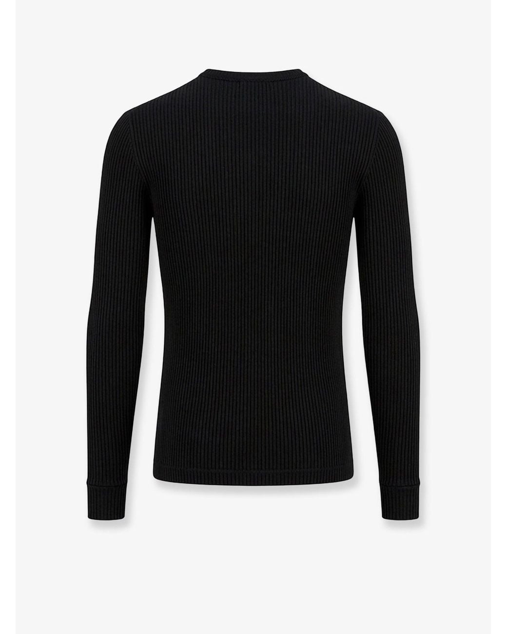 Dolce & Gabbana Black Dolce & Gabbana Ribbed Cotton Sweater With Metal Logo On The Front for men