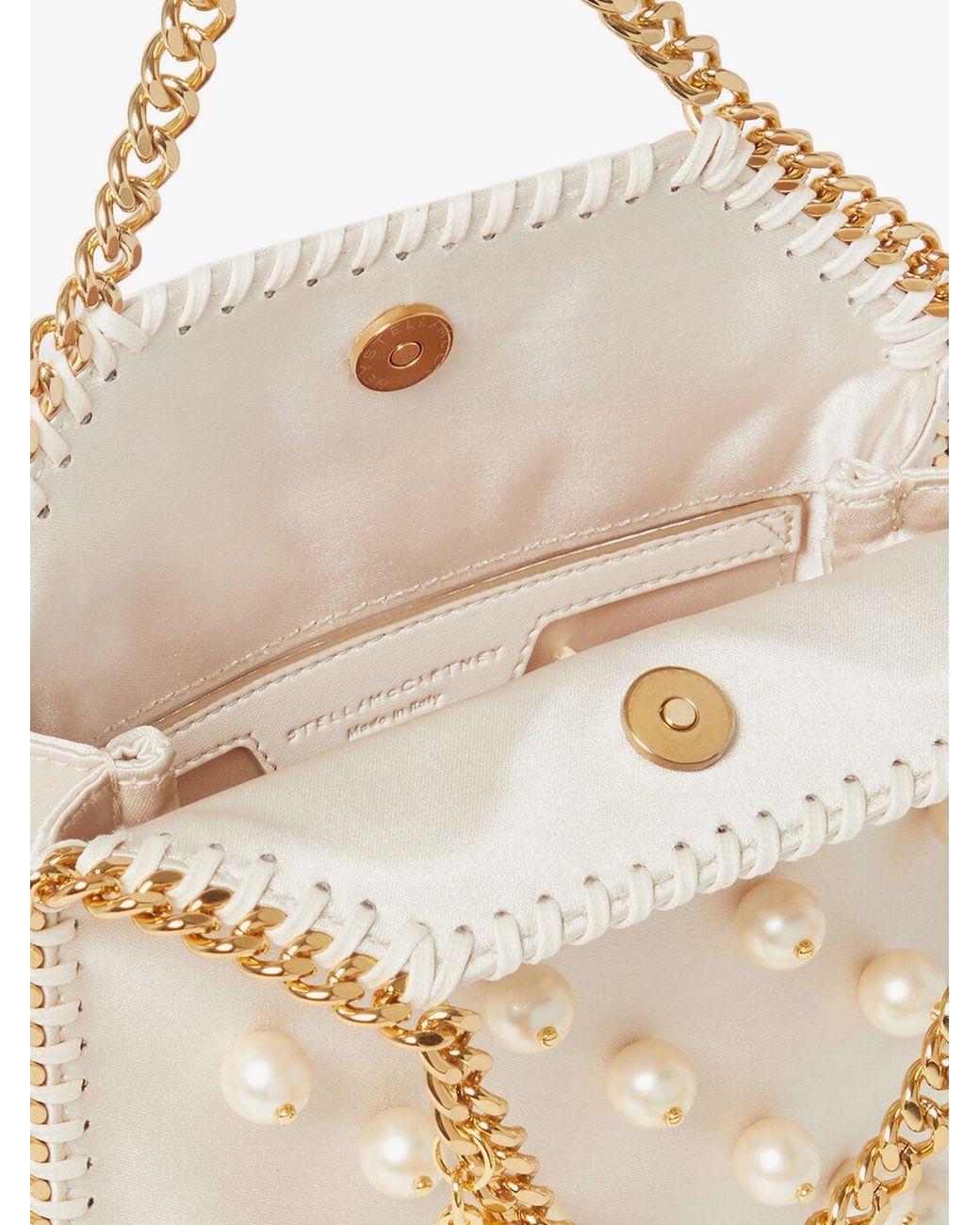 Stella McCartney Natural Falabella Satin Crossbody Bag With Vegan Pearl Detail